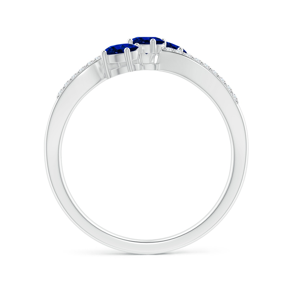 4x3mm AAAA Oval Sapphire Three Stone Bypass Ring with Diamonds in S999 Silver - side_1