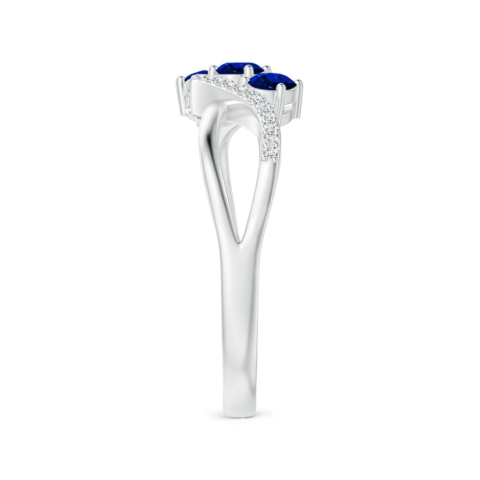4x3mm AAAA Oval Sapphire Three Stone Bypass Ring with Diamonds in S999 Silver side-2
