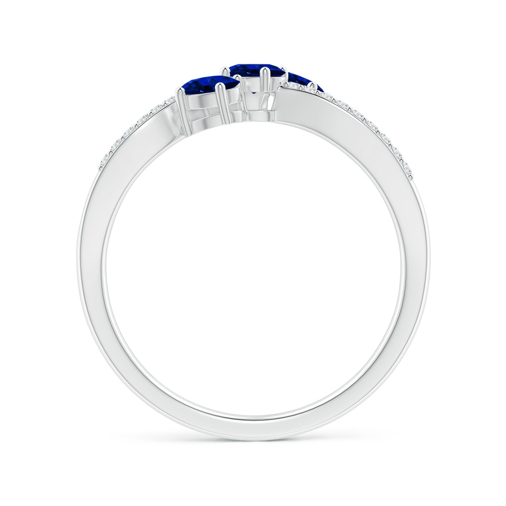 4x3mm AAAA Oval Sapphire Three Stone Bypass Ring with Diamonds in White Gold Side-1