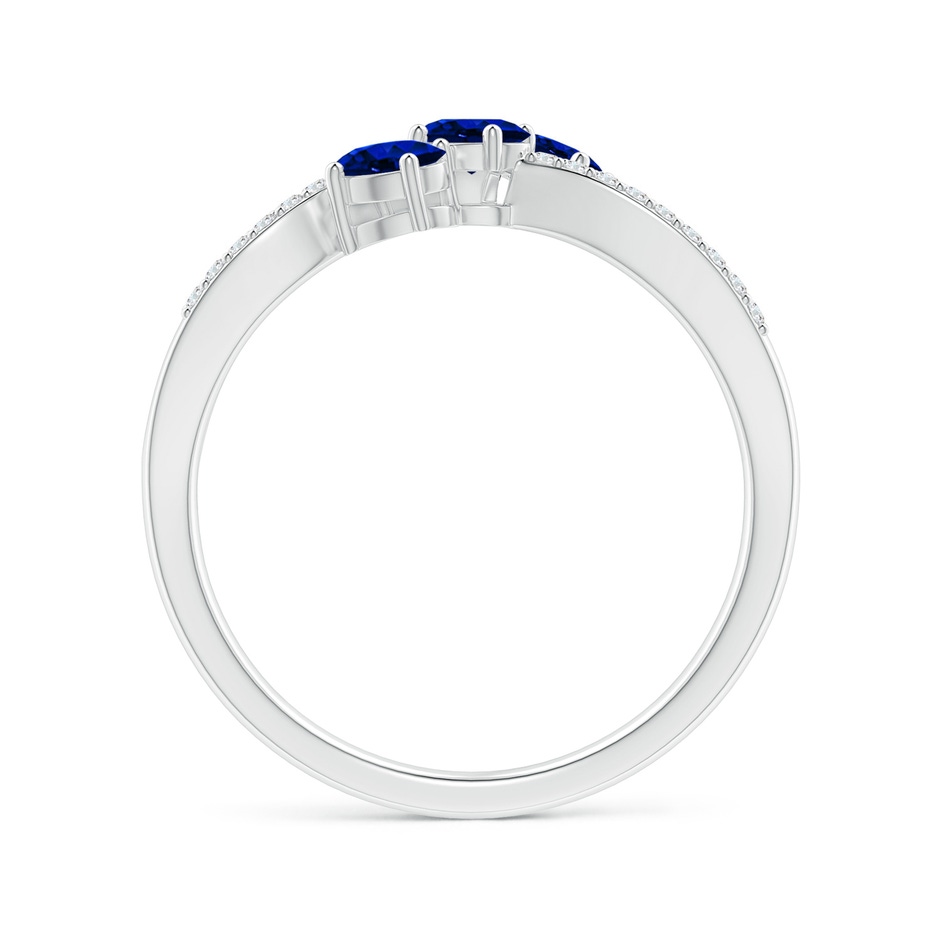 4x3mm AAAA Oval Sapphire Three Stone Bypass Ring with Diamonds in White Gold side-1