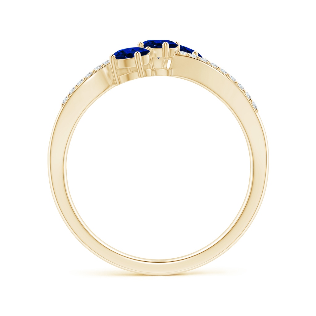 4x3mm AAAA Oval Sapphire Three Stone Bypass Ring with Diamonds in Yellow Gold Side-1