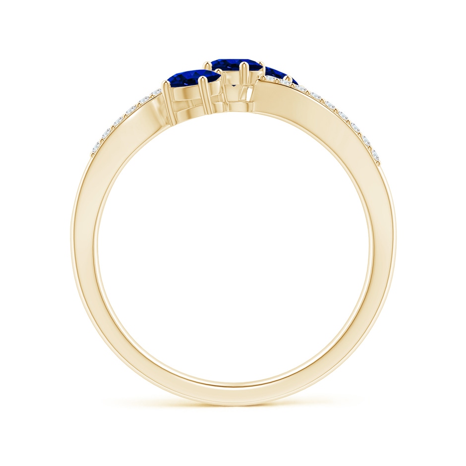 4x3mm AAAA Oval Sapphire Three Stone Bypass Ring with Diamonds in Yellow Gold side-1