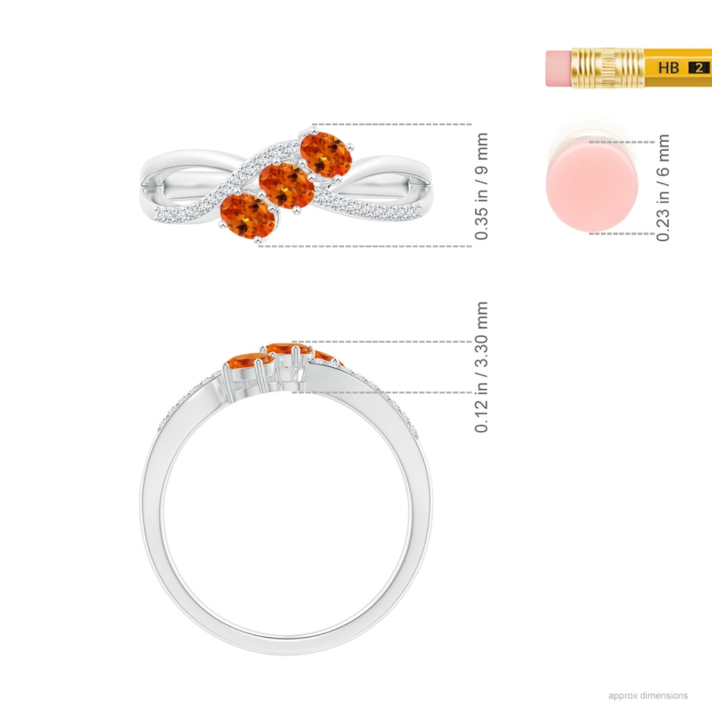 4x3mm AAA Oval Spessartite Three Stone Bypass Ring with Diamonds in White Gold Ruler