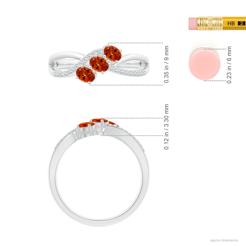 4x3mm AAAA Oval Spessartite Three Stone Bypass Ring with Diamonds in S999 Silver ruler