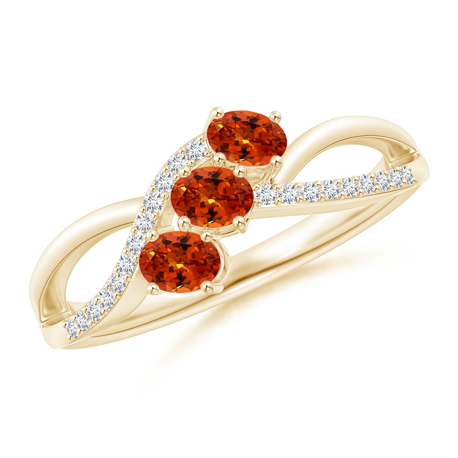 4x3mm AAAA Oval Spessartite Three Stone Bypass Ring with Diamonds in Yellow Gold 