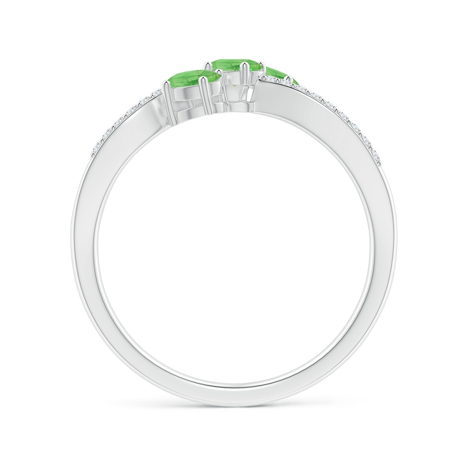 4x3mm A Oval Tsavorite Three Stone Bypass Ring with Diamonds in S999 Silver side-1