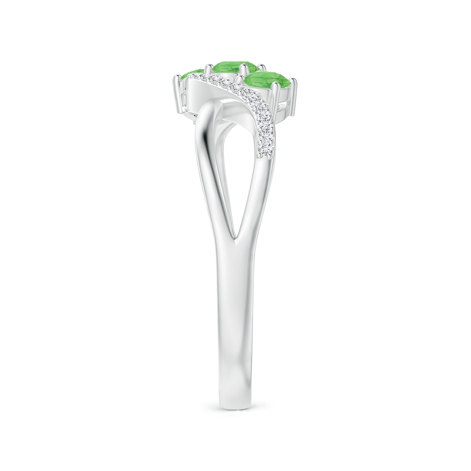 4x3mm A Oval Tsavorite Three Stone Bypass Ring with Diamonds in S999 Silver side-2