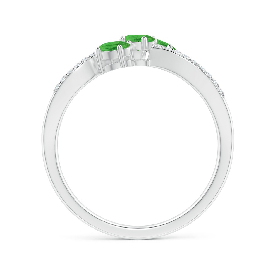 4x3mm AA Oval Tsavorite Three Stone Bypass Ring with Diamonds in S999 Silver side-1