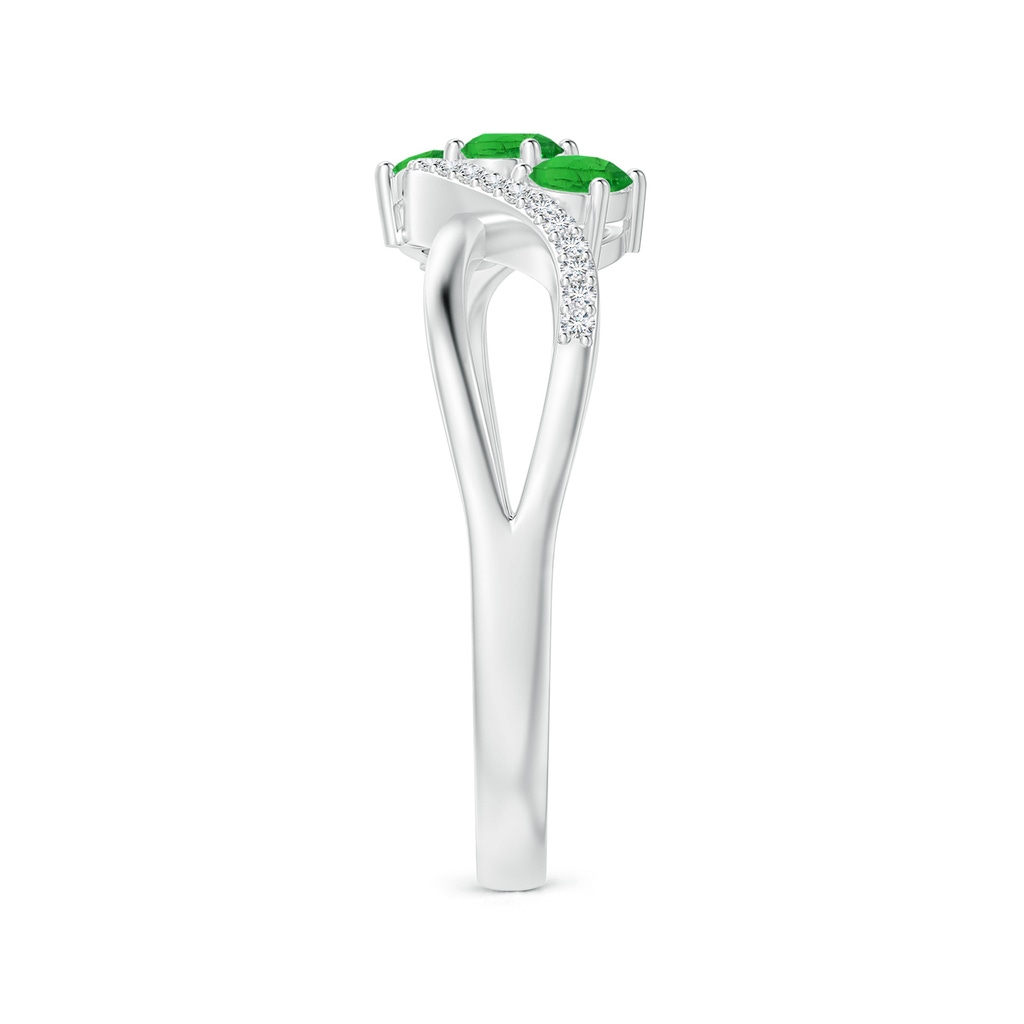 4x3mm AAA Oval Tsavorite Three Stone Bypass Ring with Diamonds in White Gold Side-2