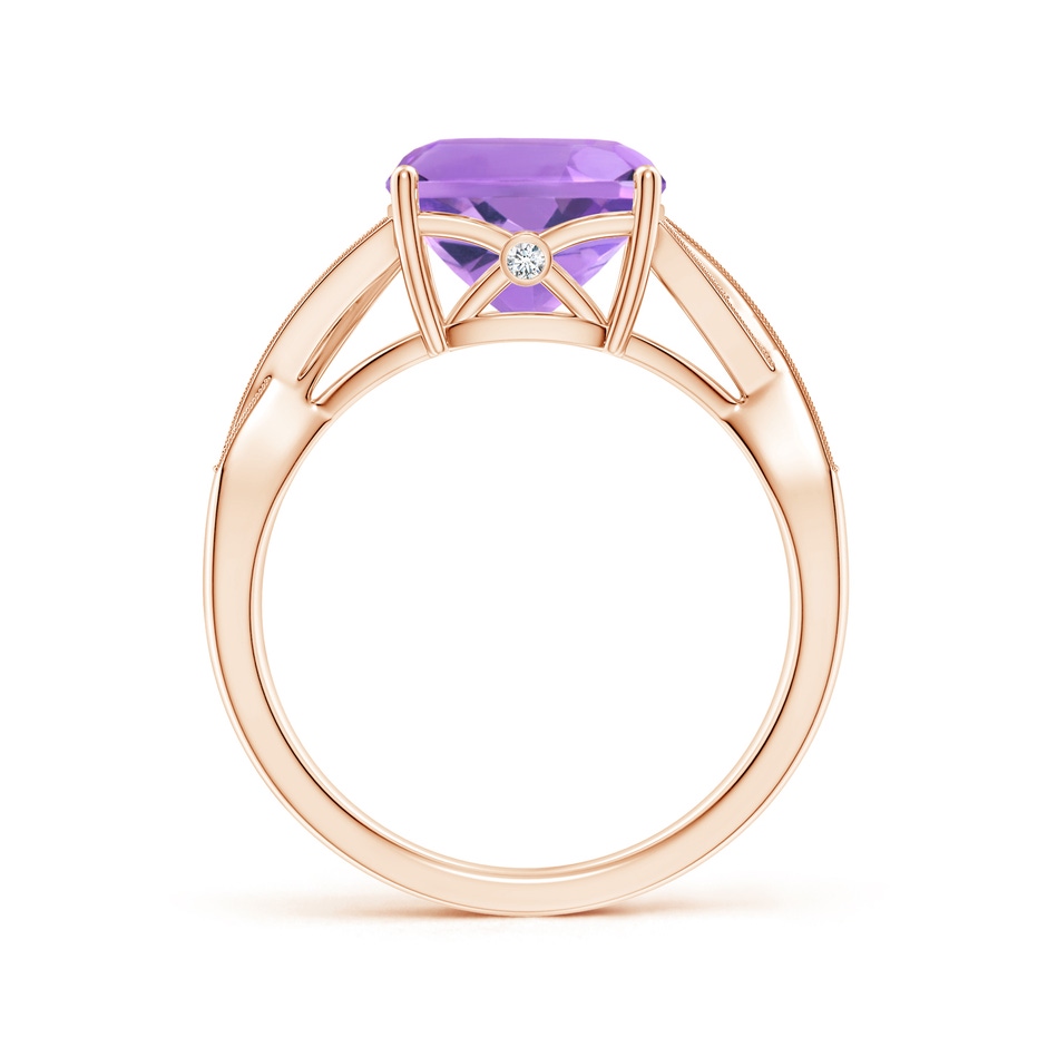 9mm A Solitaire Cushion Amethyst Criss Cross Ring with Diamonds in Rose Gold side-1