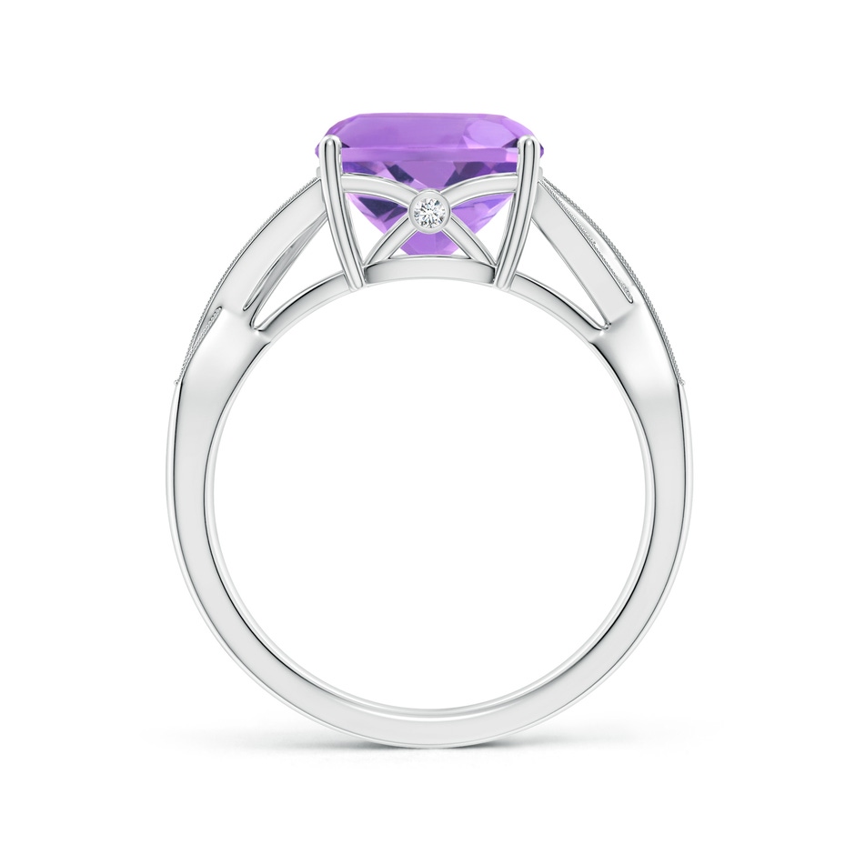 9mm A Solitaire Cushion Amethyst Criss Cross Ring with Diamonds in White Gold side-1