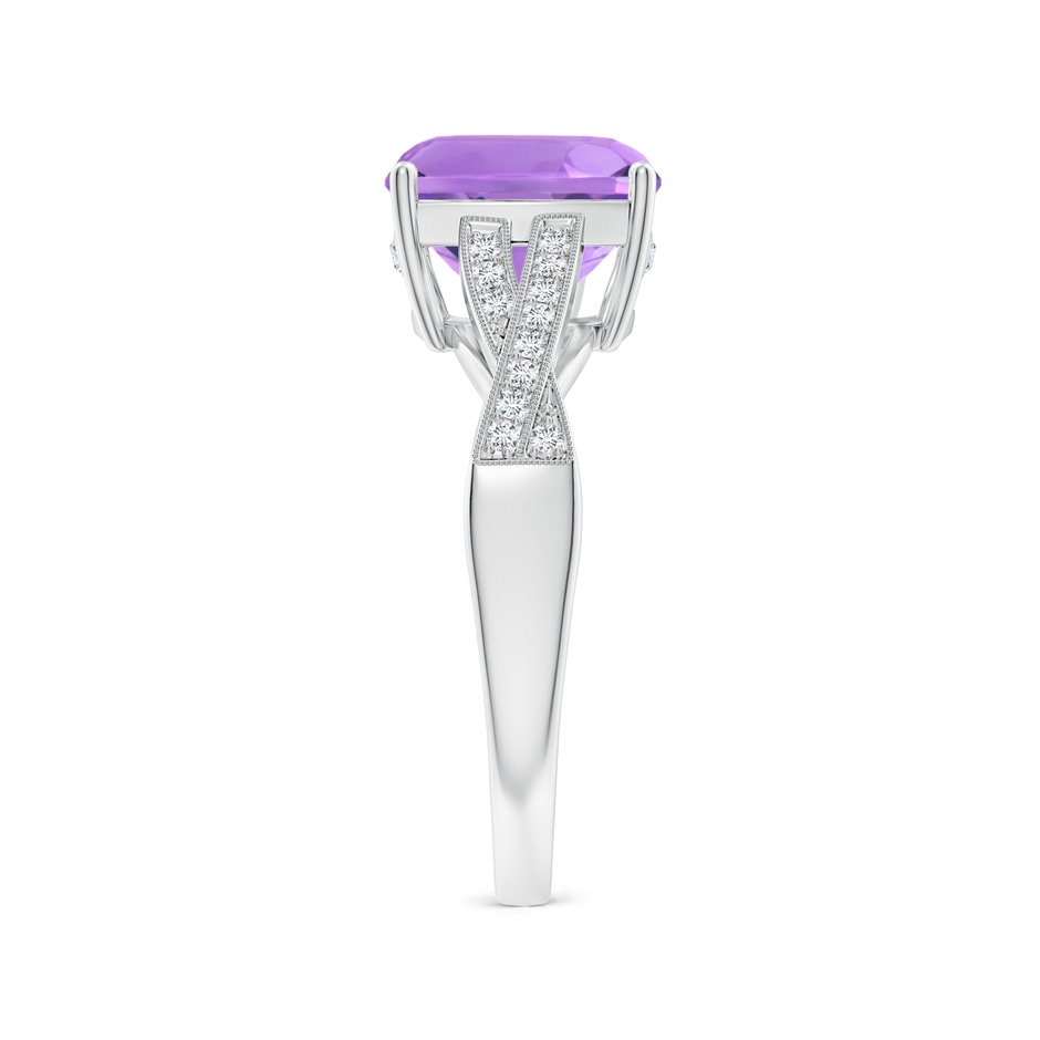 9mm A Solitaire Cushion Amethyst Criss Cross Ring with Diamonds in White Gold side-2