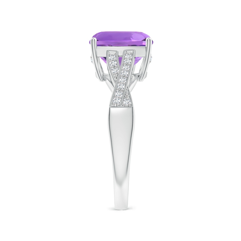 9mm AA Solitaire Cushion Amethyst Criss Cross Ring with Diamonds in White Gold side-2