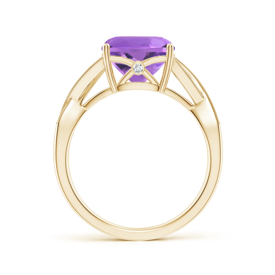 9mm AA Solitaire Cushion Amethyst Criss Cross Ring with Diamonds in Yellow Gold side-1