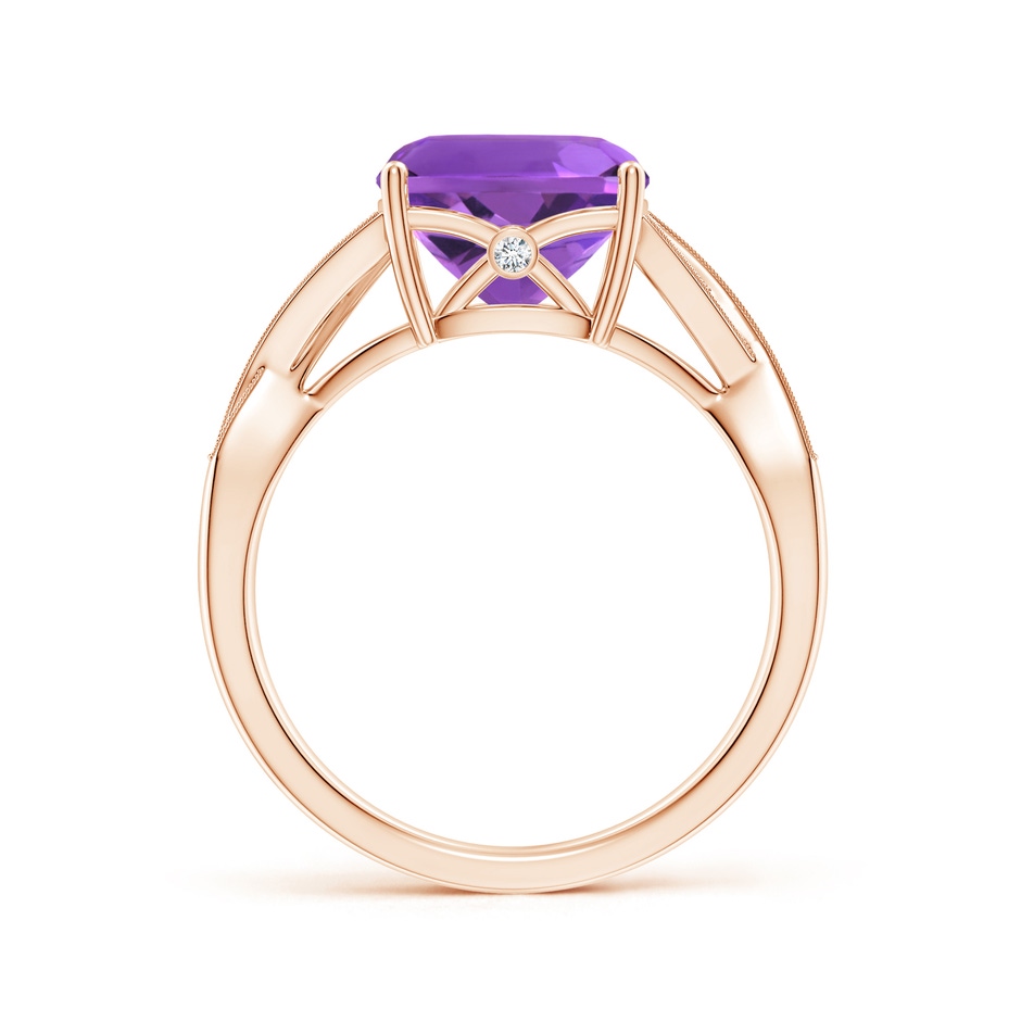 9mm AAA Solitaire Cushion Amethyst Criss Cross Ring with Diamonds in Rose Gold side-1