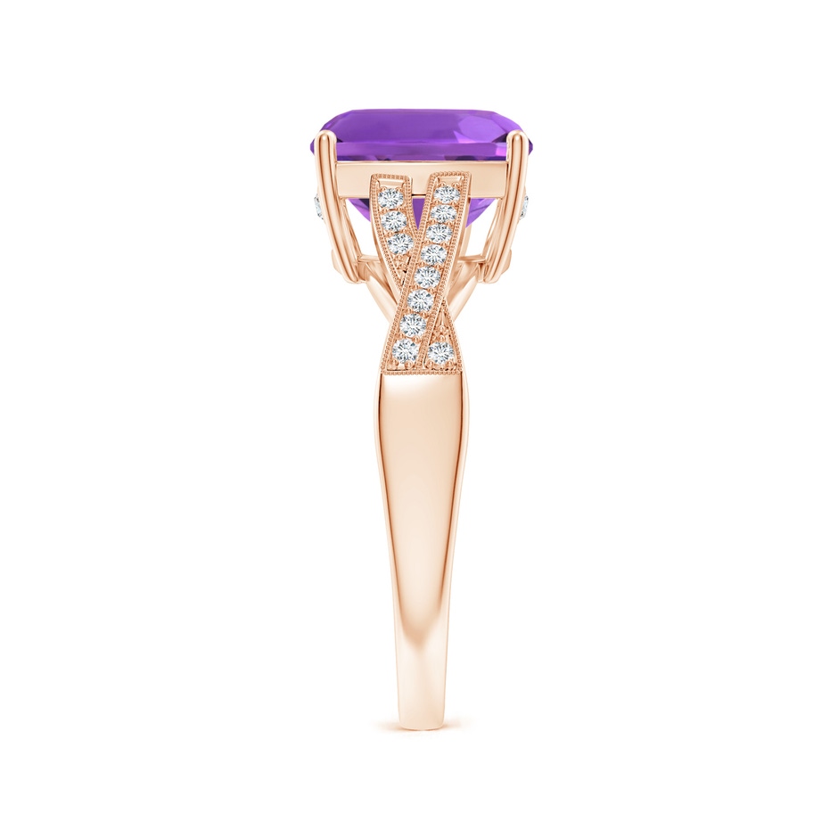 9mm AAA Solitaire Cushion Amethyst Criss Cross Ring with Diamonds in Rose Gold side-2