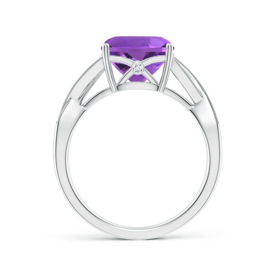 9mm AAA Solitaire Cushion Amethyst Criss Cross Ring with Diamonds in White Gold side-1