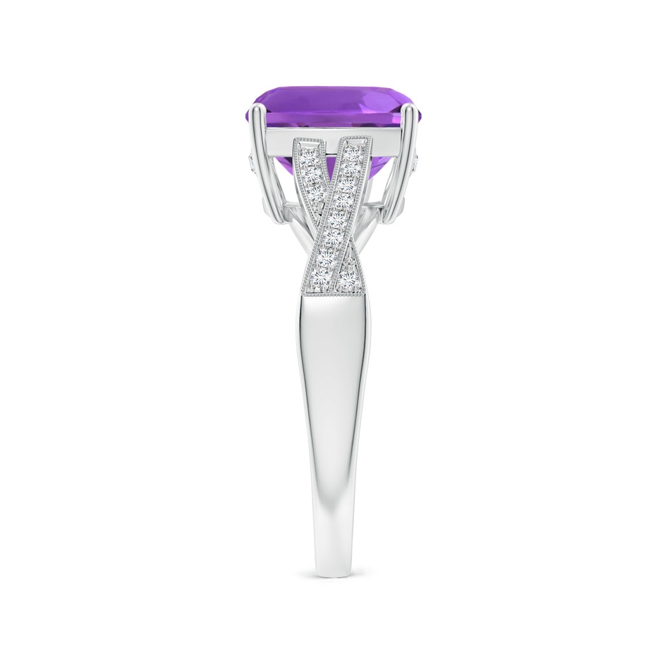 9mm AAA Solitaire Cushion Amethyst Criss Cross Ring with Diamonds in White Gold side-2