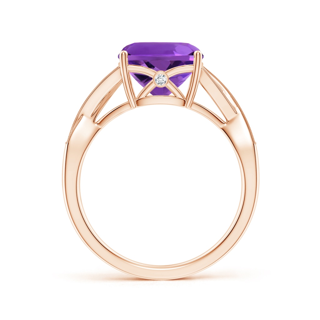 9mm AAAA Solitaire Cushion Amethyst Criss Cross Ring with Diamonds in Rose Gold - side_1