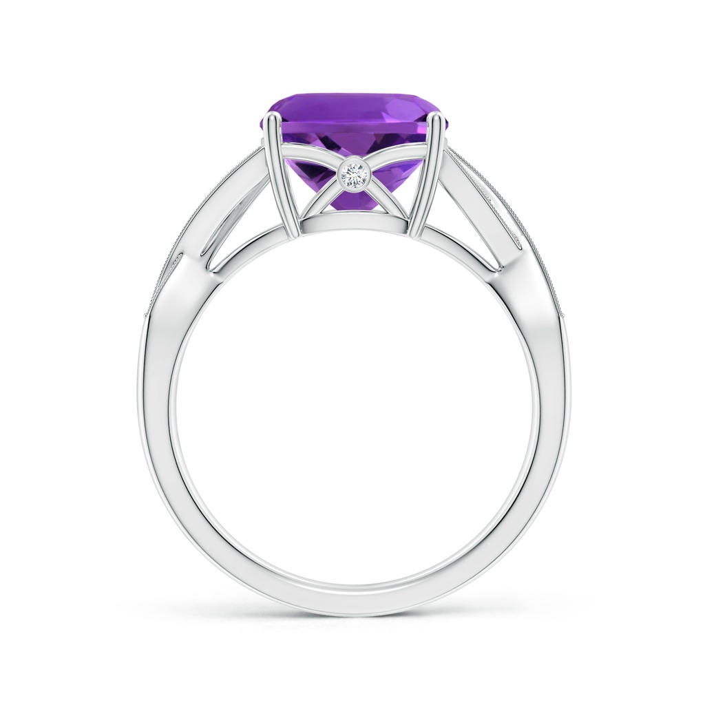 9mm AAAA Solitaire Cushion Amethyst Criss Cross Ring with Diamonds in White Gold Side-1