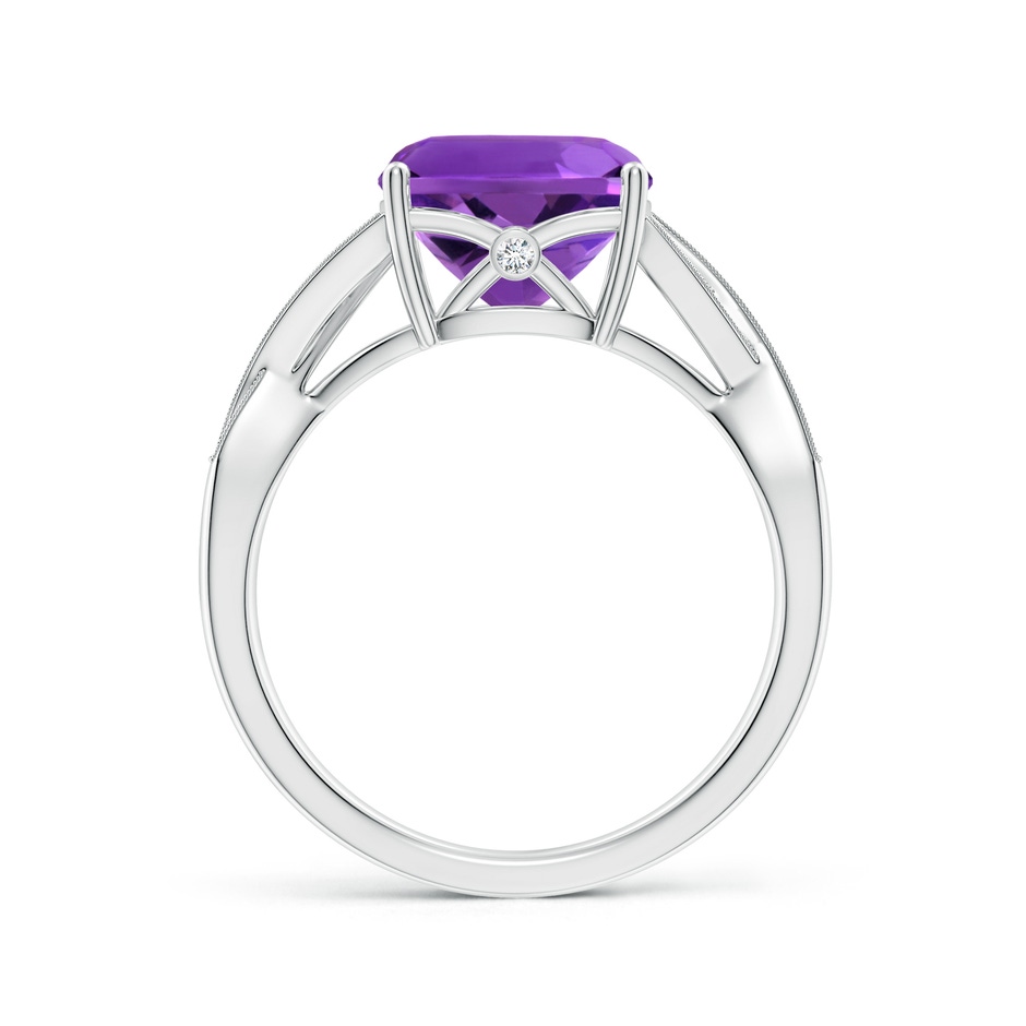 9mm AAAA Solitaire Cushion Amethyst Criss Cross Ring with Diamonds in White Gold side-1