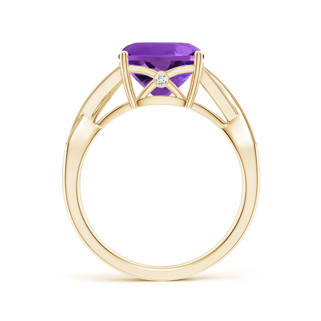 9mm AAAA Solitaire Cushion Amethyst Criss Cross Ring with Diamonds in Yellow Gold - side_1