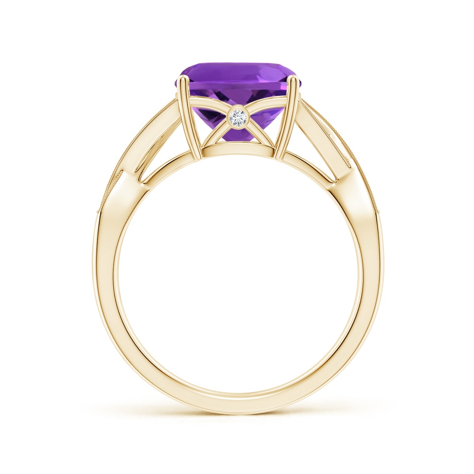 9mm AAAA Solitaire Cushion Amethyst Criss Cross Ring with Diamonds in Yellow Gold side-1