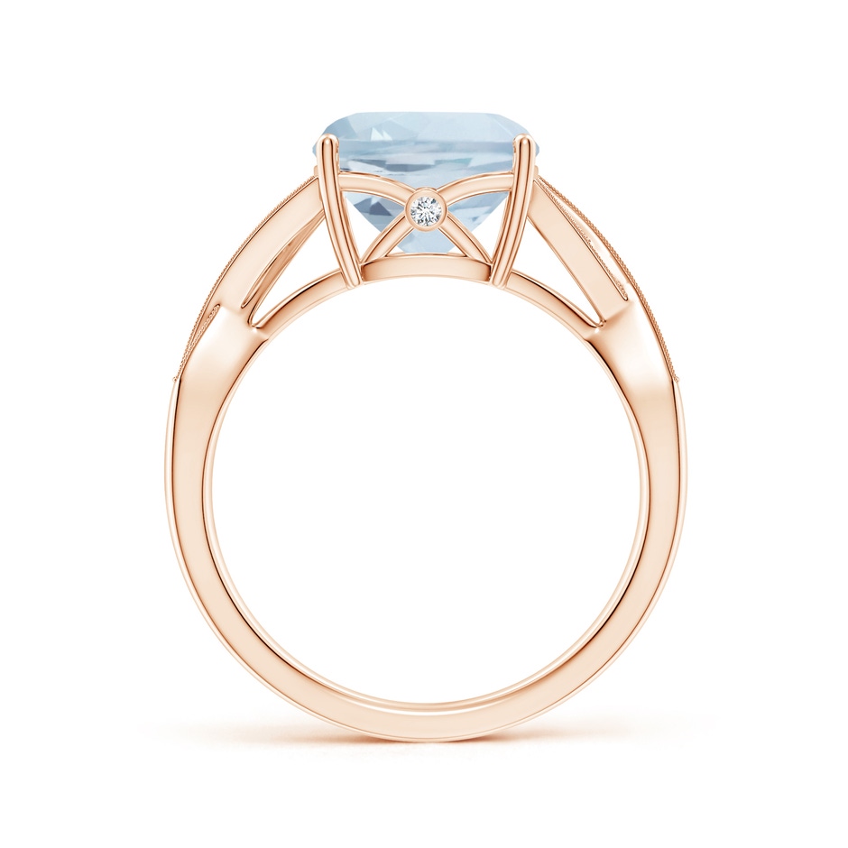 9mm A Solitaire Cushion Aquamarine Criss Cross Ring with Diamonds in Rose Gold side-1