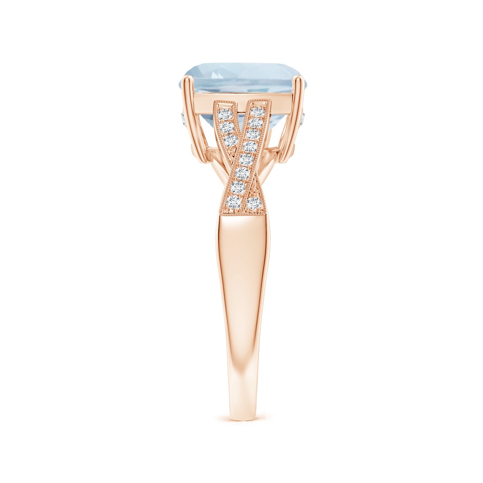 9mm A Solitaire Cushion Aquamarine Criss Cross Ring with Diamonds in Rose Gold side-2