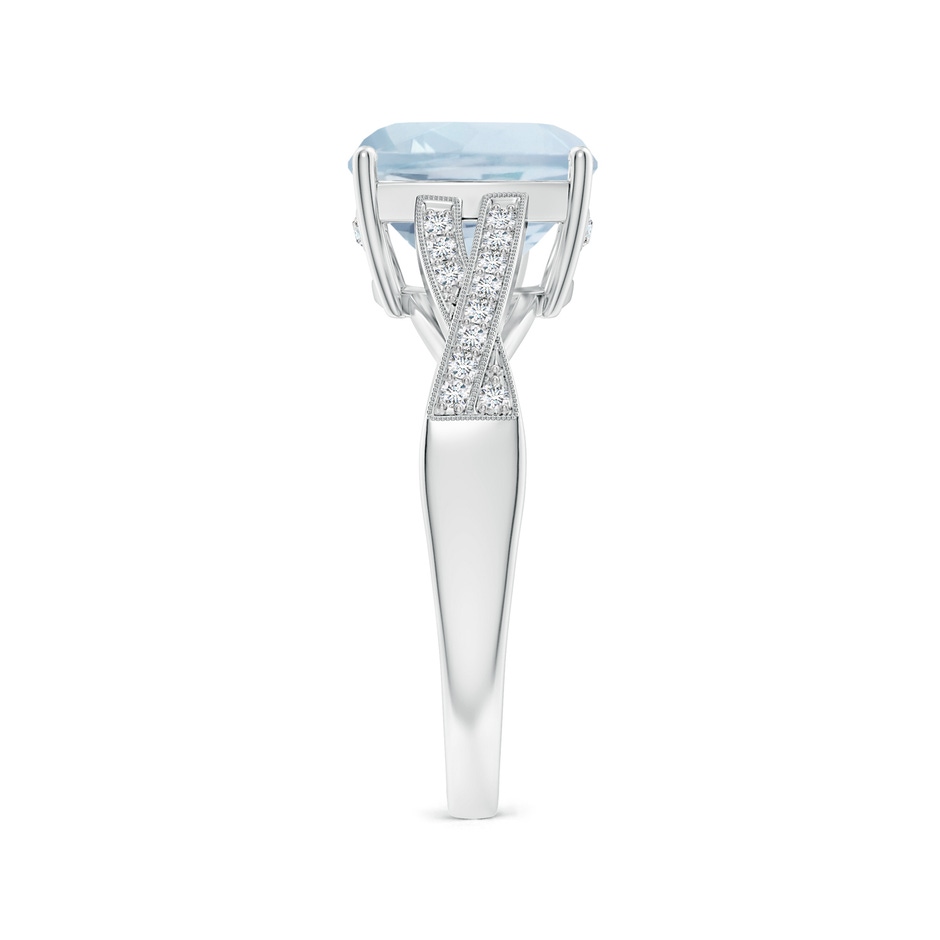 9mm A Solitaire Cushion Aquamarine Criss Cross Ring with Diamonds in White Gold side-2