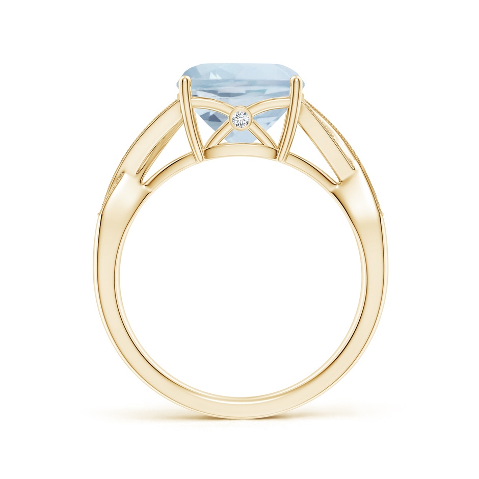 9mm A Solitaire Cushion Aquamarine Criss Cross Ring with Diamonds in Yellow Gold side-1