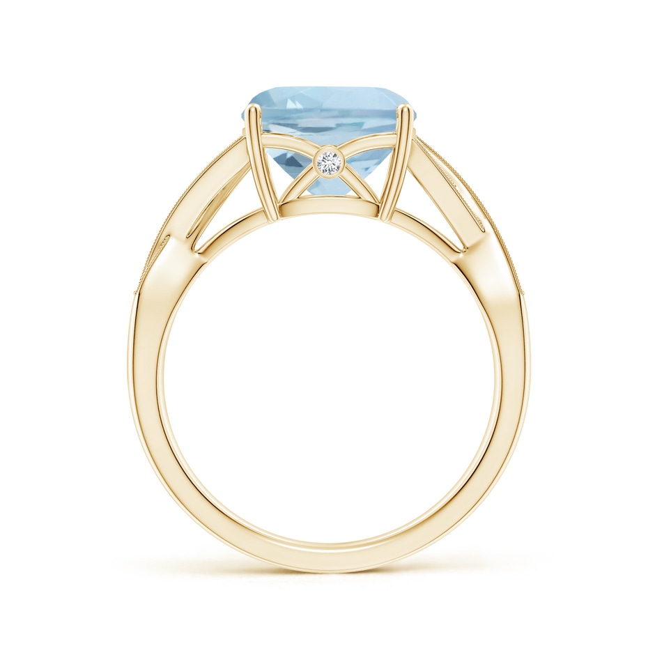 9mm AA Solitaire Cushion Aquamarine Criss Cross Ring with Diamonds in Yellow Gold side-1