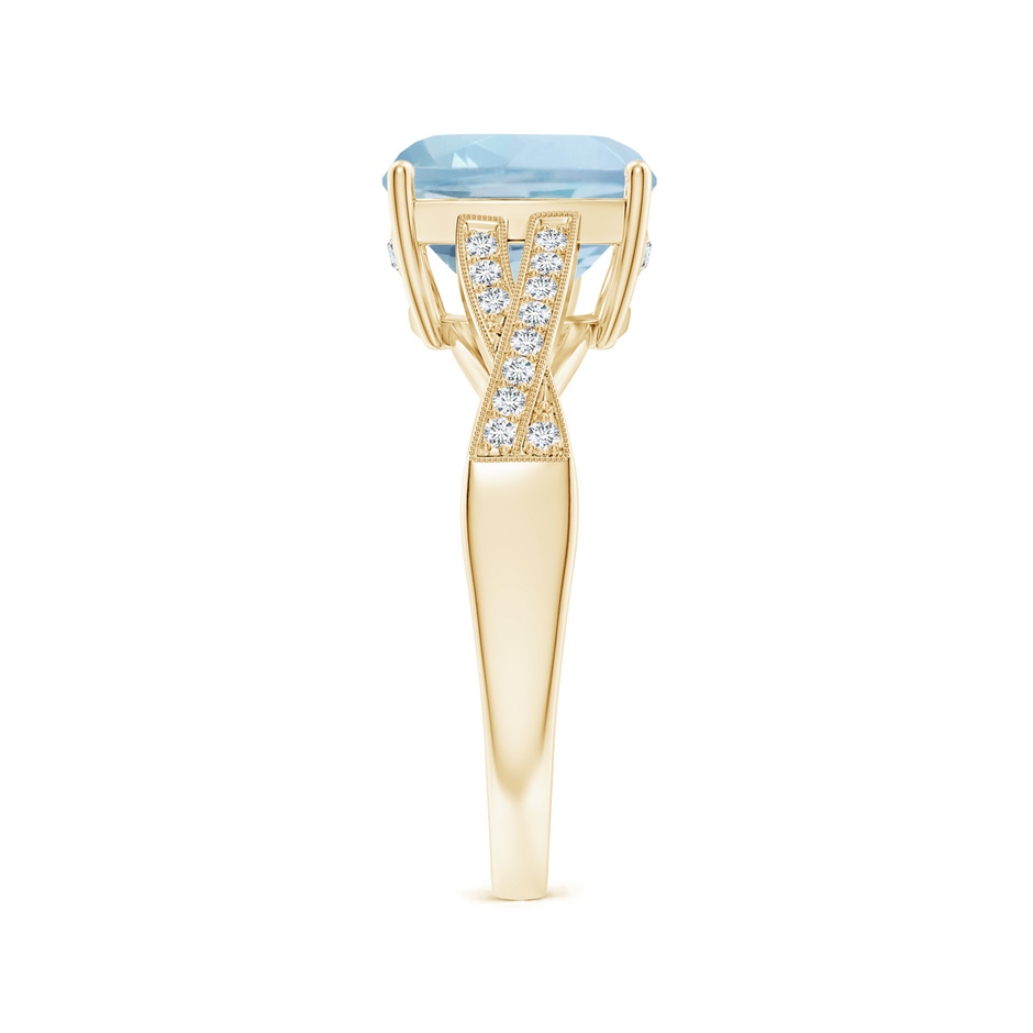 9mm AA Solitaire Cushion Aquamarine Criss Cross Ring with Diamonds in Yellow Gold side-2