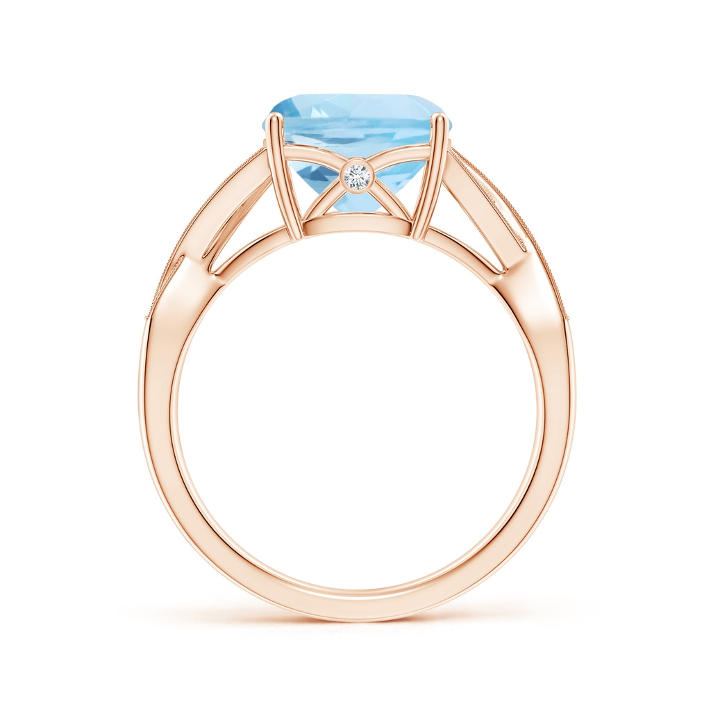 9mm AAA Solitaire Cushion Aquamarine Criss Cross Ring with Diamonds in Rose Gold - side_1