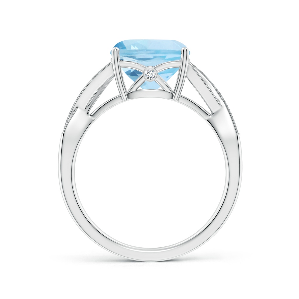 9mm AAA Solitaire Cushion Aquamarine Criss Cross Ring with Diamonds in White Gold Side-1