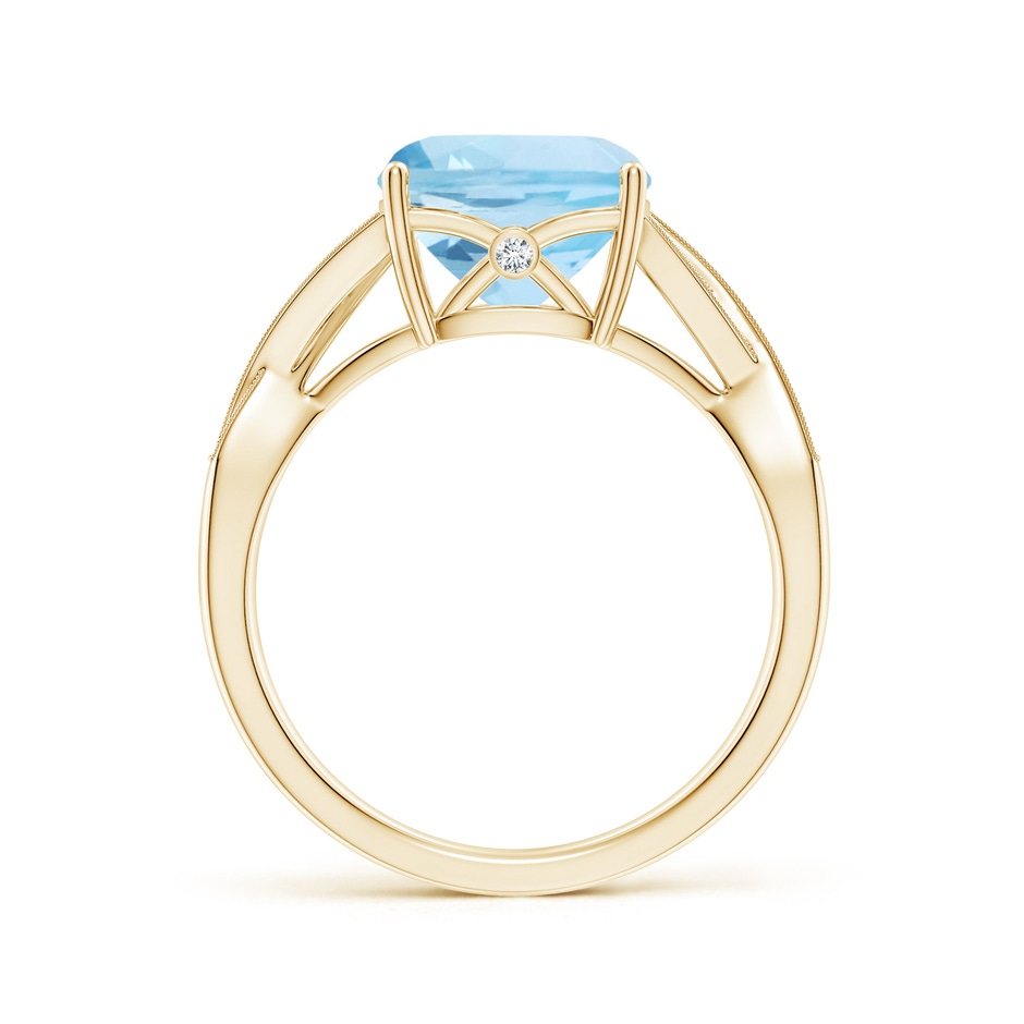 9mm AAA Solitaire Cushion Aquamarine Criss Cross Ring with Diamonds in Yellow Gold side-1