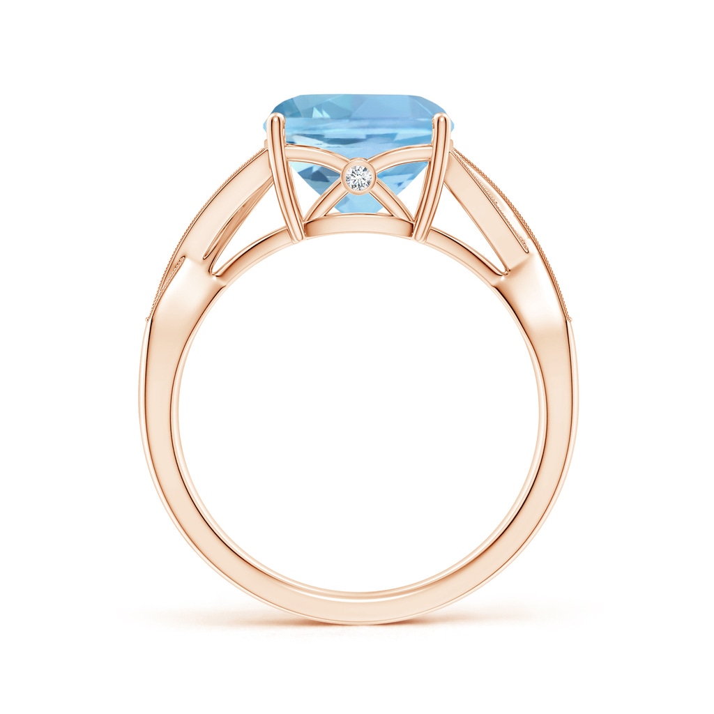 9mm AAAA Solitaire Cushion Aquamarine Criss Cross Ring with Diamonds in Rose Gold Side-1