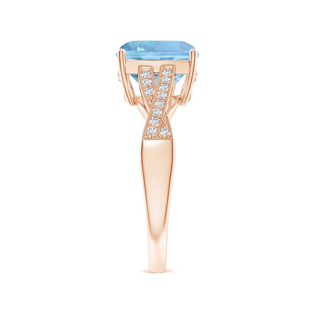 9mm AAAA Solitaire Cushion Aquamarine Criss Cross Ring with Diamonds in Rose Gold Side-2