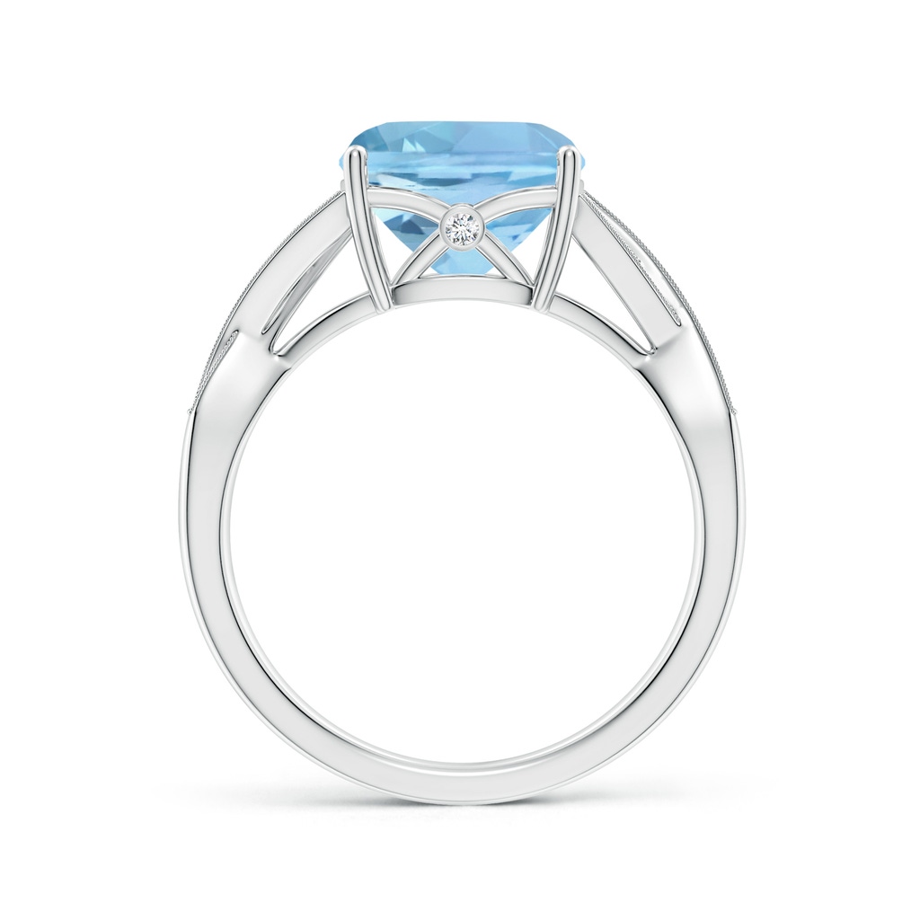 9mm AAAA Solitaire Cushion Aquamarine Criss Cross Ring with Diamonds in White Gold Side-1