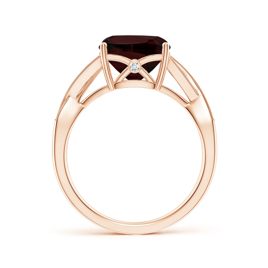 9mm A Solitaire Cushion Garnet Criss Cross Ring with Diamonds in Rose Gold side-1