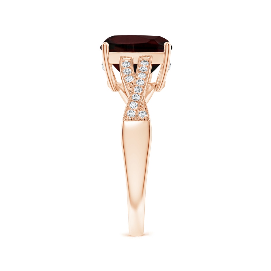 9mm A Solitaire Cushion Garnet Criss Cross Ring with Diamonds in Rose Gold side-2