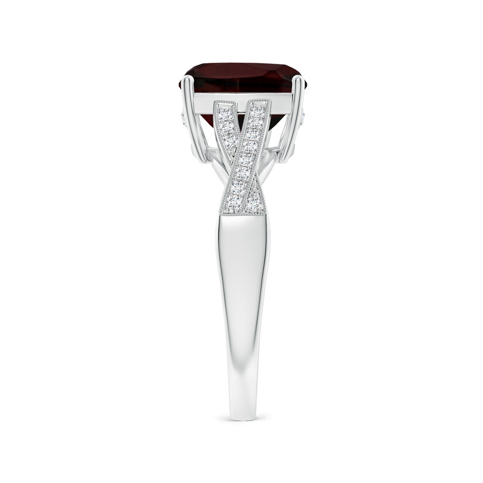 9mm A Solitaire Cushion Garnet Criss Cross Ring with Diamonds in White Gold side-2