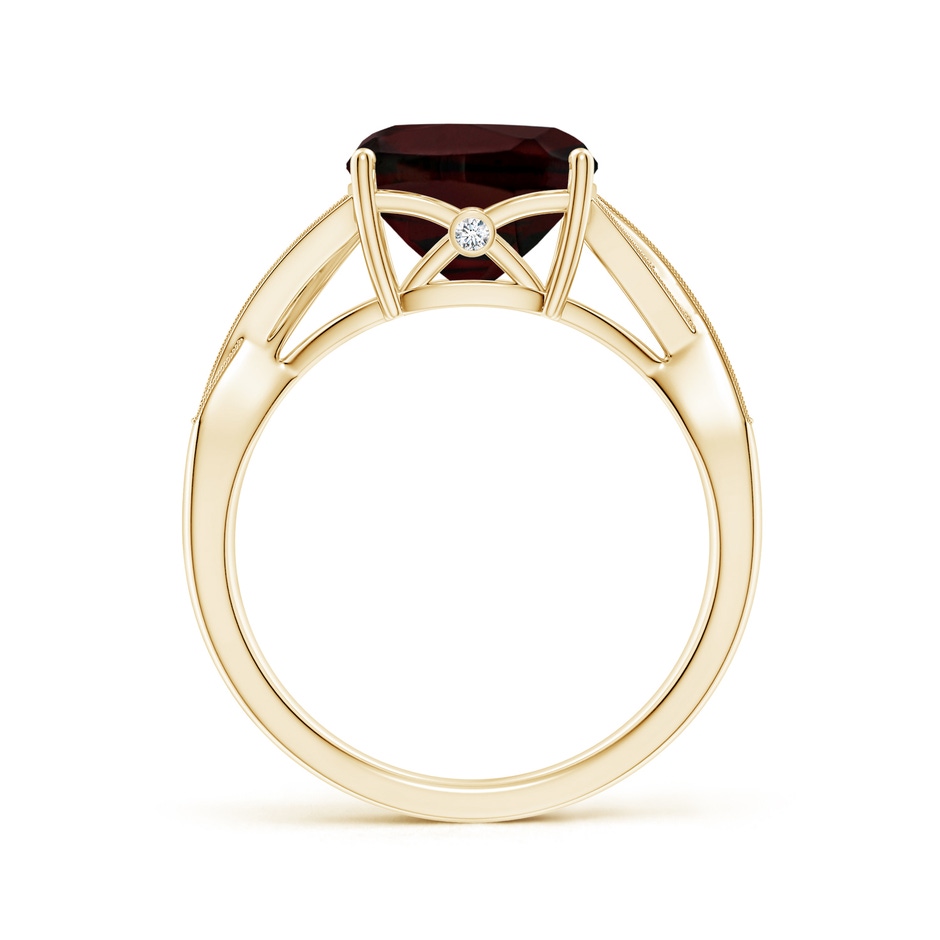 9mm A Solitaire Cushion Garnet Criss Cross Ring with Diamonds in Yellow Gold side-1