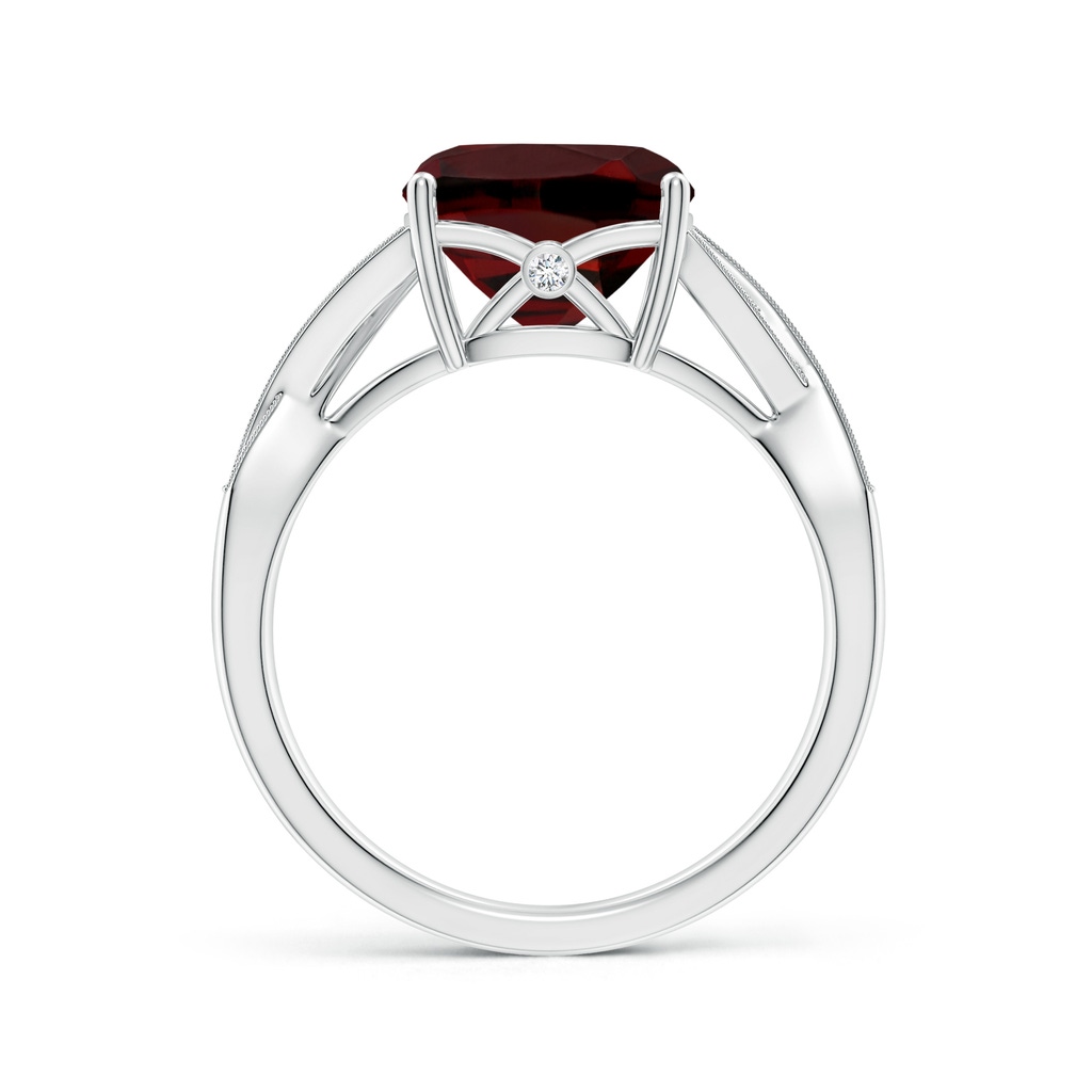 9mm AAA Solitaire Cushion Garnet Criss Cross Ring with Diamonds in White Gold Side-1