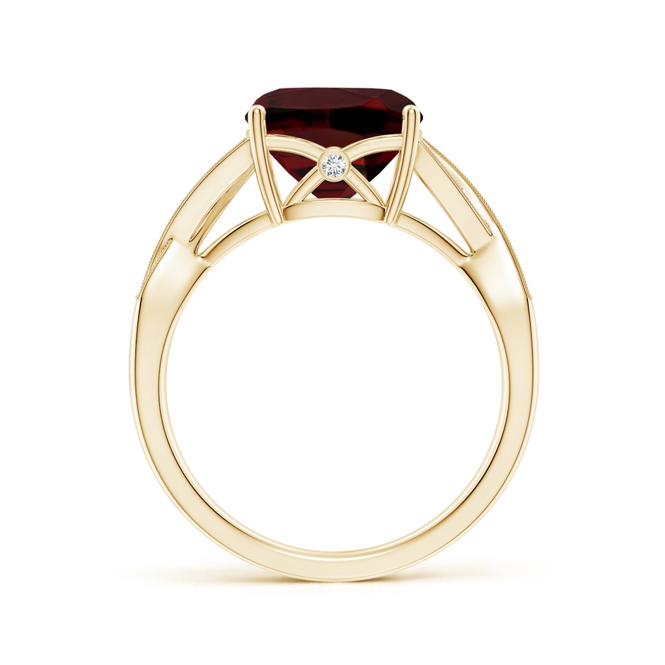 9mm AAA Solitaire Cushion Garnet Criss Cross Ring with Diamonds in Yellow Gold side-1