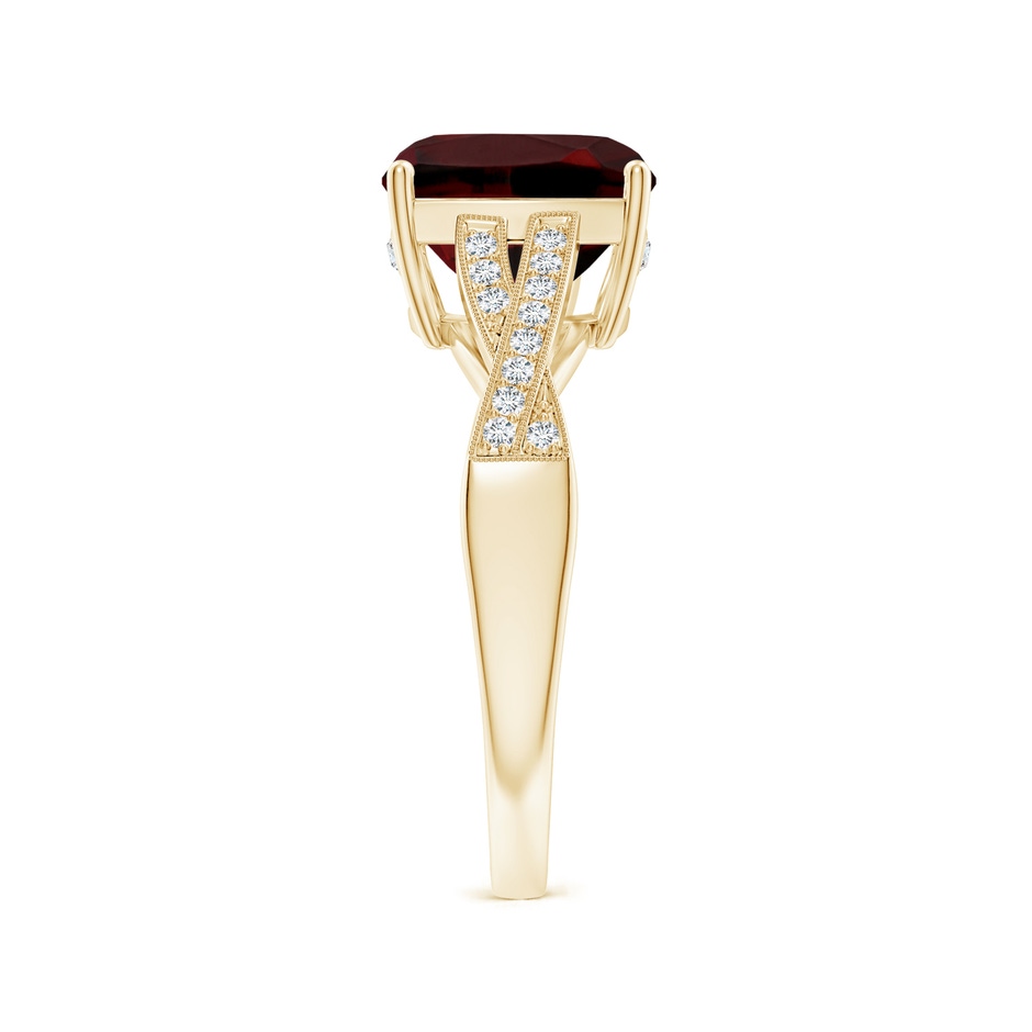 9mm AAA Solitaire Cushion Garnet Criss Cross Ring with Diamonds in Yellow Gold side-2