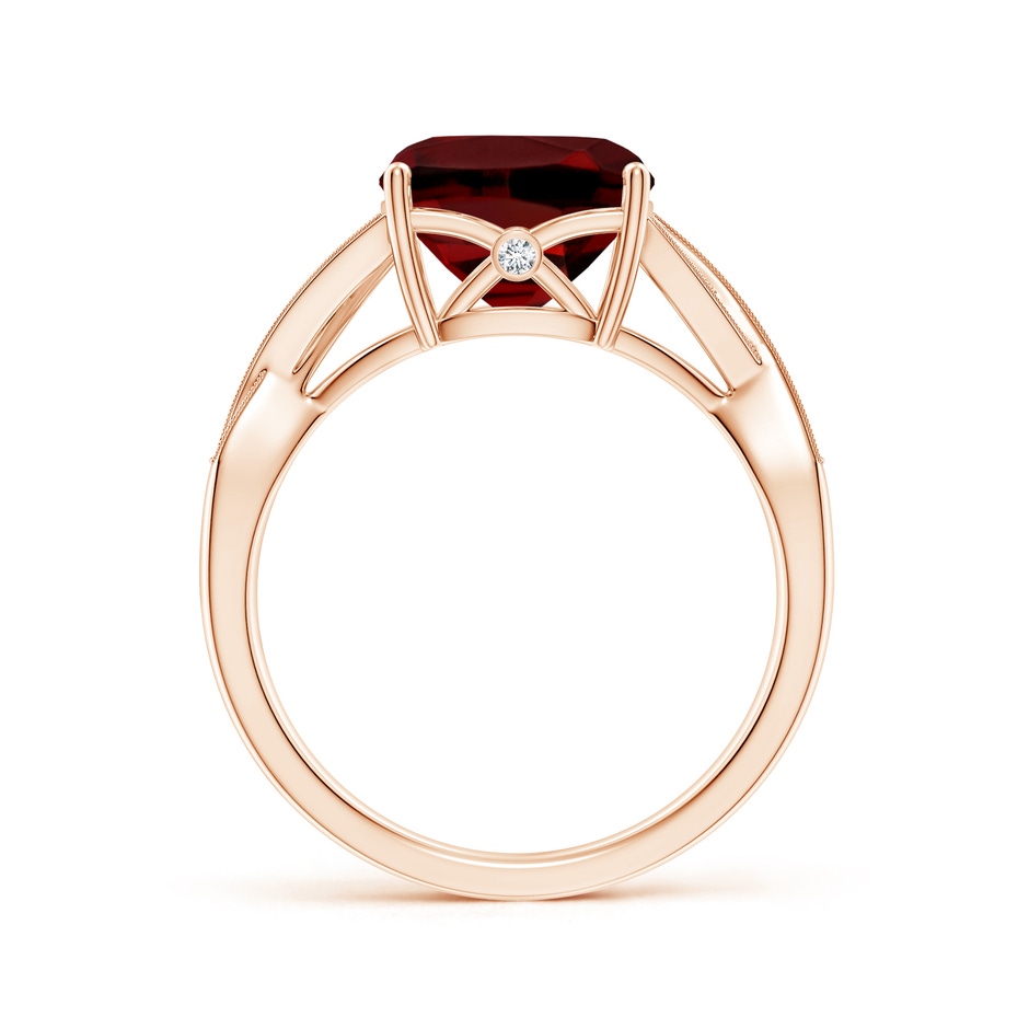 9mm AAAA Solitaire Cushion Garnet Criss Cross Ring with Diamonds in Rose Gold side-1