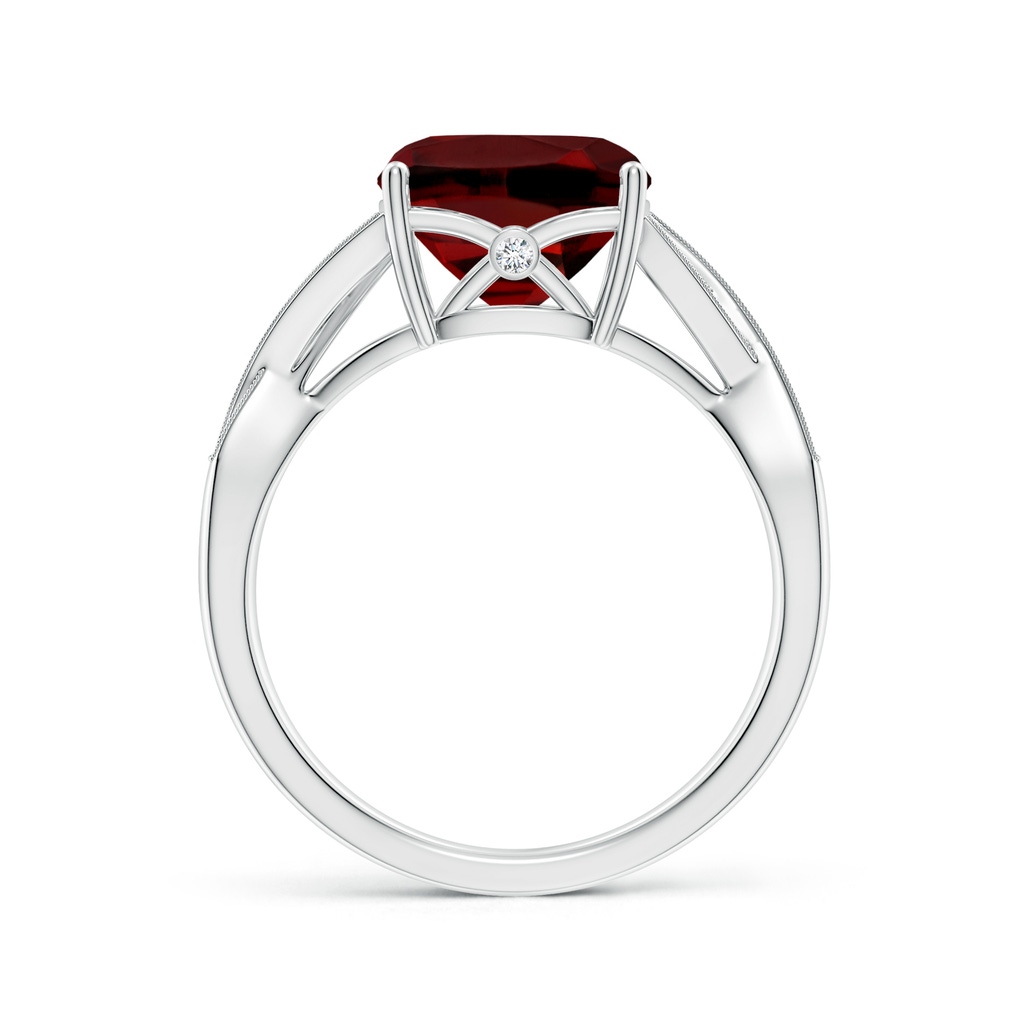 9mm AAAA Solitaire Cushion Garnet Criss Cross Ring with Diamonds in White Gold - side_1