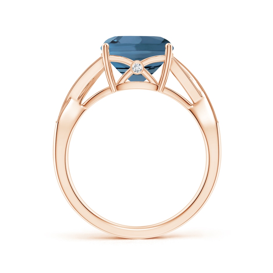 9mm A Cushion London Blue Topaz Criss Cross Ring with Diamonds in Rose Gold side-1