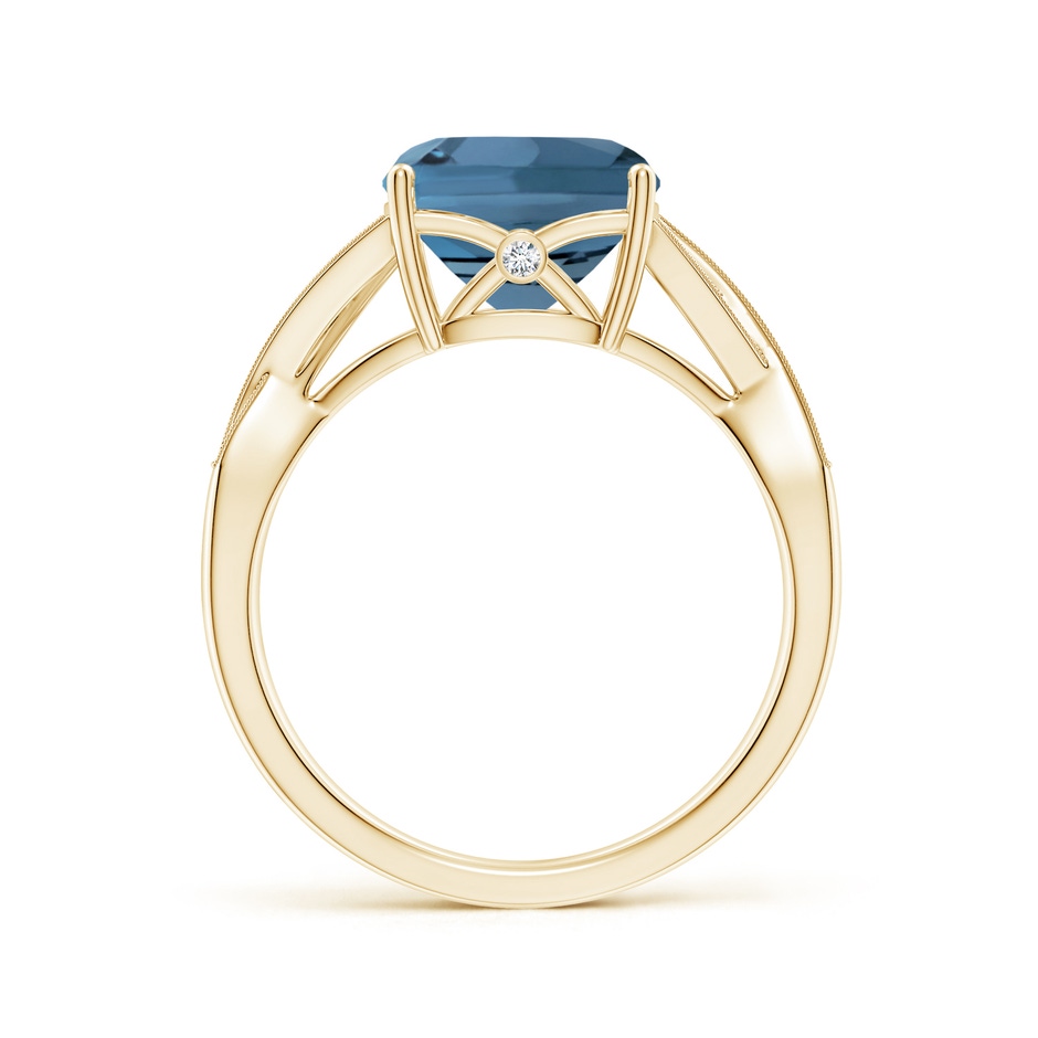 9mm A Cushion London Blue Topaz Criss Cross Ring with Diamonds in Yellow Gold side-1